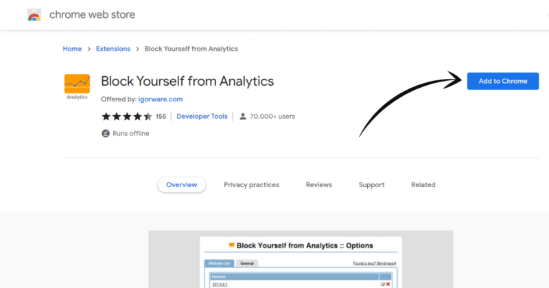 Add Block Yourself from Analytics Chrome extension