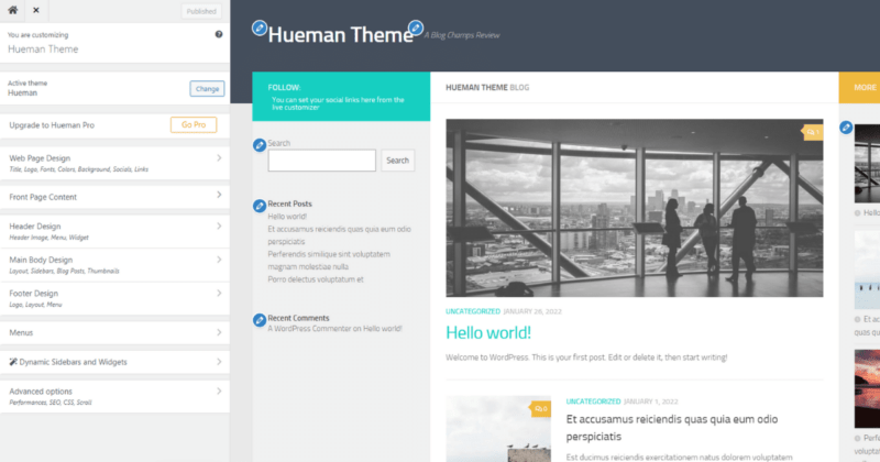 Hueman theme for WordPress first impressions