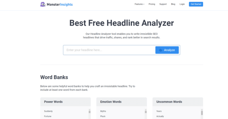 OptinMonster headline analyzer for writing listicle headlines.